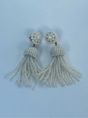 White Beaded Tassel Drop Earrings - Lisi Lerch